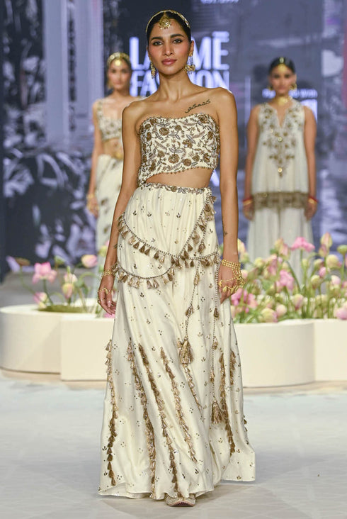 Nissa Off White Embroidered Choli With Sharara
